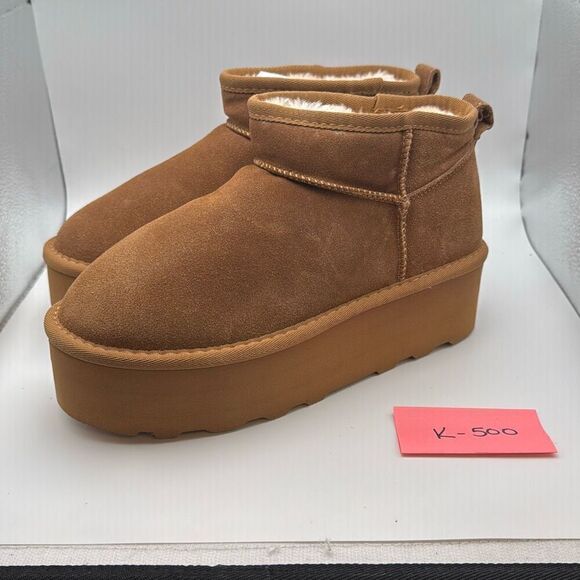 CUSHIONAIRE Cozy Womenβs Platform Ankle Boots ββGenuine Suede SIZE 7.5 CHESTNUT - Picture 3 of 7